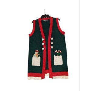 United States Sweaters Christmas Holiday Long  Sweater Vest Size L Ugly Tunic